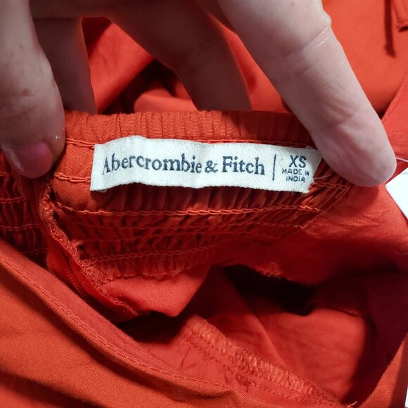ABERCROMBIE & FITCH NWT Puff Sleeve Slim Poplin Midi Dress V-Neck Red Women's XS - Picture 11 of 16